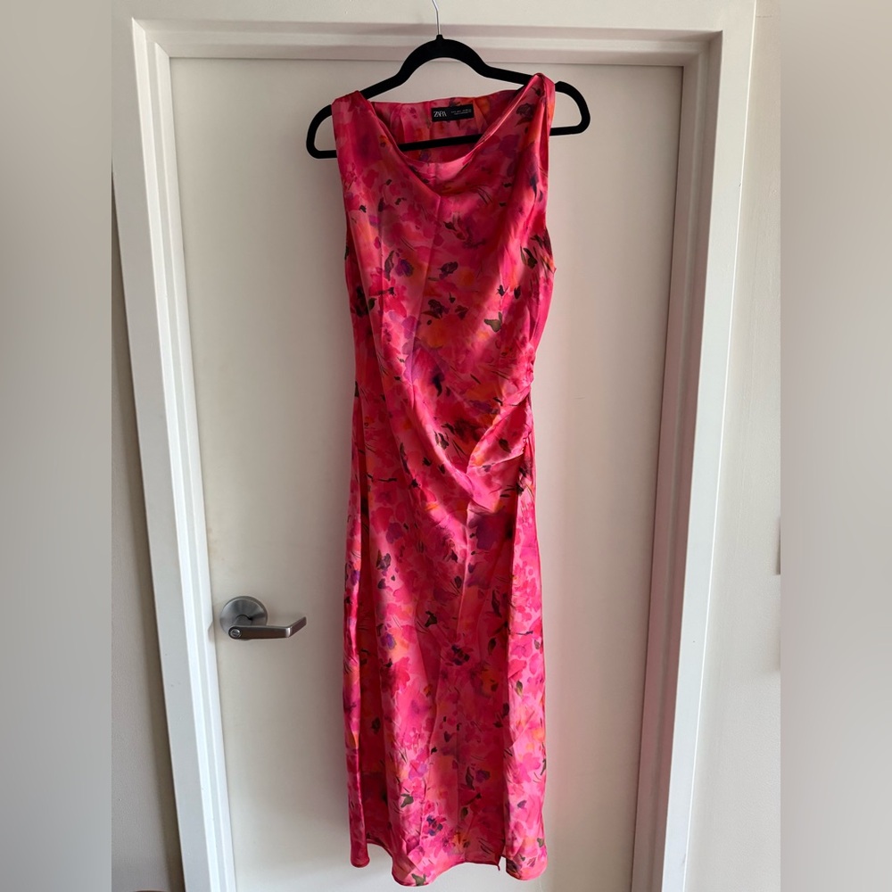 Zara Vibrant Pink Floral Midi Dress